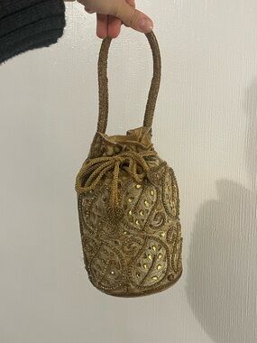 Gold Beaded Drawstring Bag